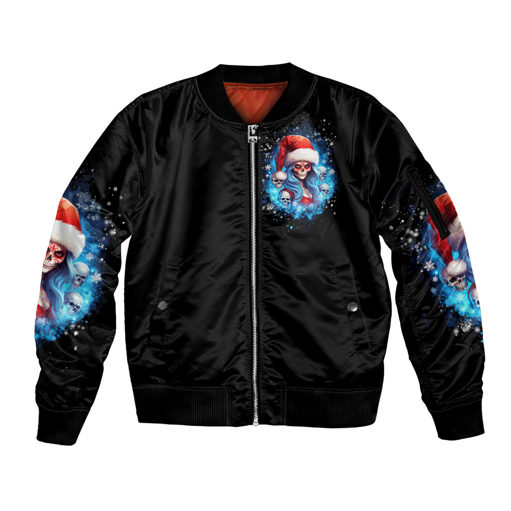 Skull Santa Girl Sleeve Zip Bomber Jacket Iam A Sweet Girl But If You Piss Me Off, I Alway Full Of Crazy - Wonder Print Shop