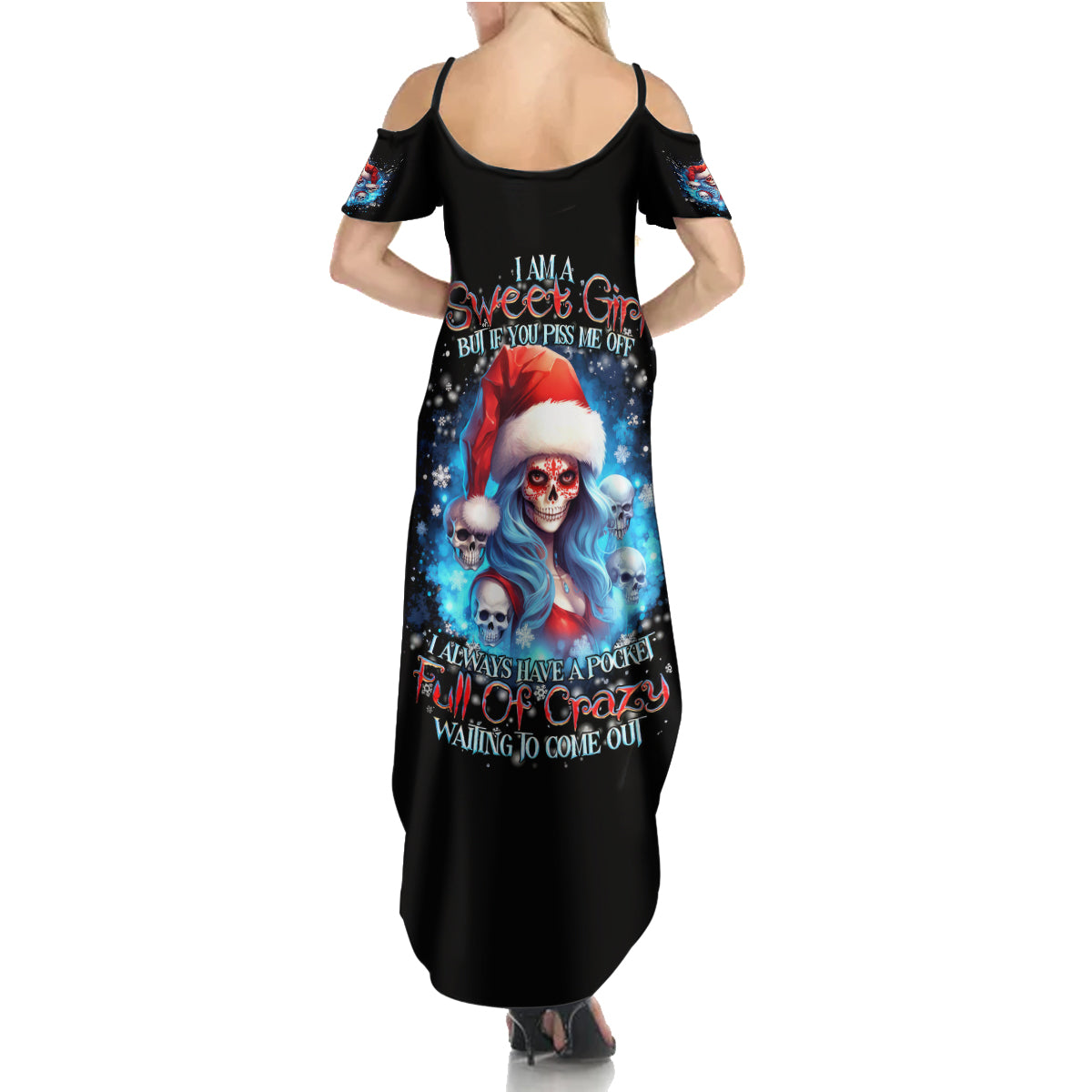 Skull Santa Girl Summer Maxi Dress Iam A Sweet Girl But If You Piss Me Off, I Alway Full Of Crazy - Wonder Print Shop