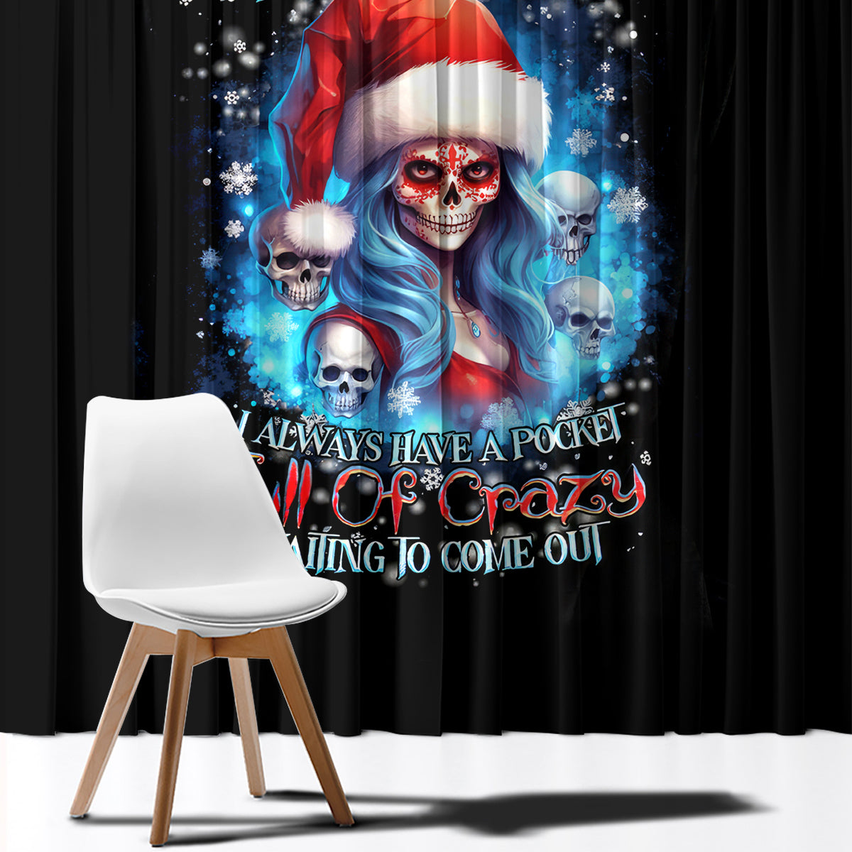 Skull Santa Girl Window Curtain Iam A Sweet Girl But If You Piss Me Off, I Alway Full Of Crazy - Wonder Print Shop
