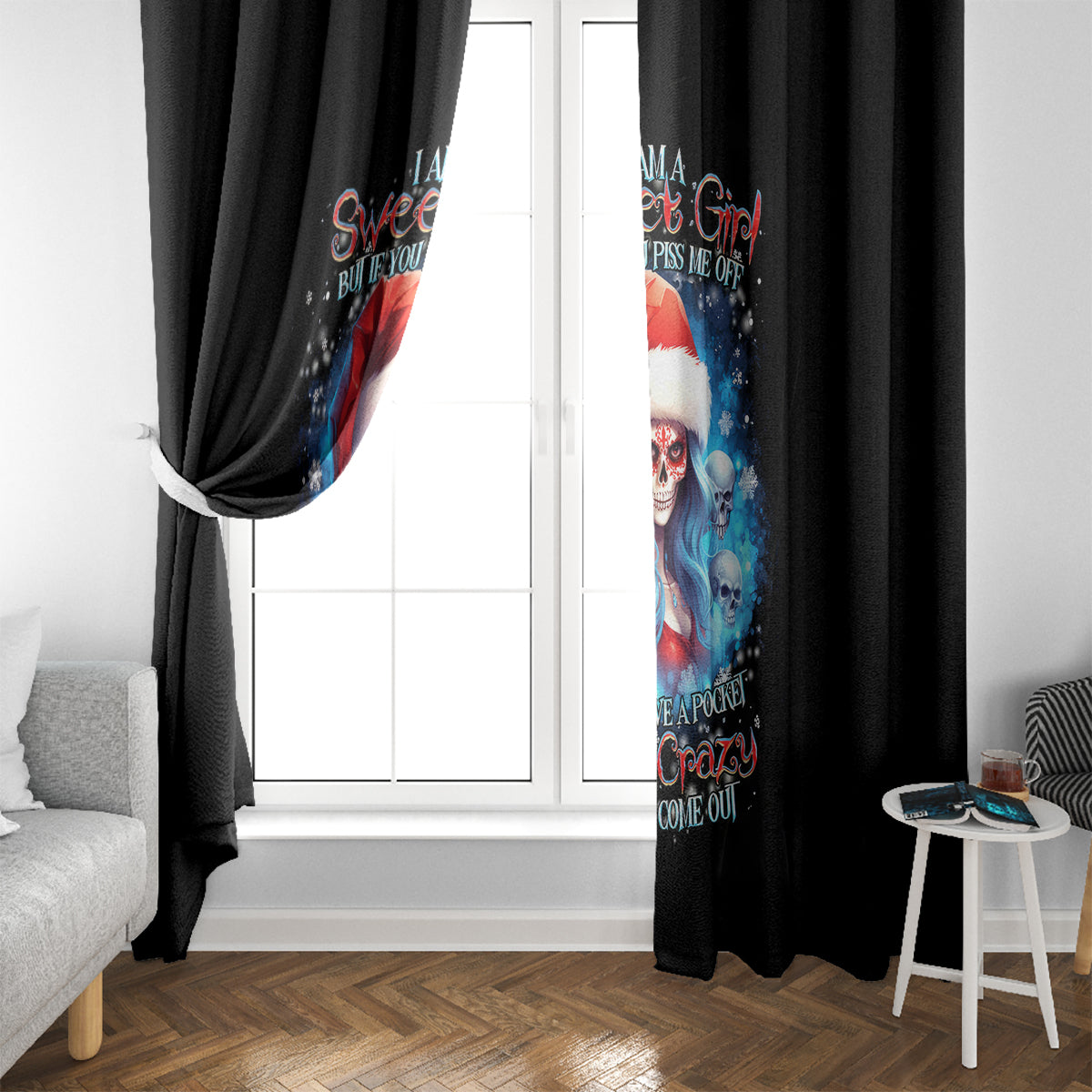 Skull Santa Girl Window Curtain Iam A Sweet Girl But If You Piss Me Off, I Alway Full Of Crazy - Wonder Print Shop