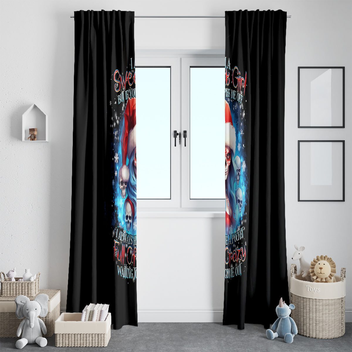 Skull Santa Girl Window Curtain Iam A Sweet Girl But If You Piss Me Off, I Alway Full Of Crazy - Wonder Print Shop