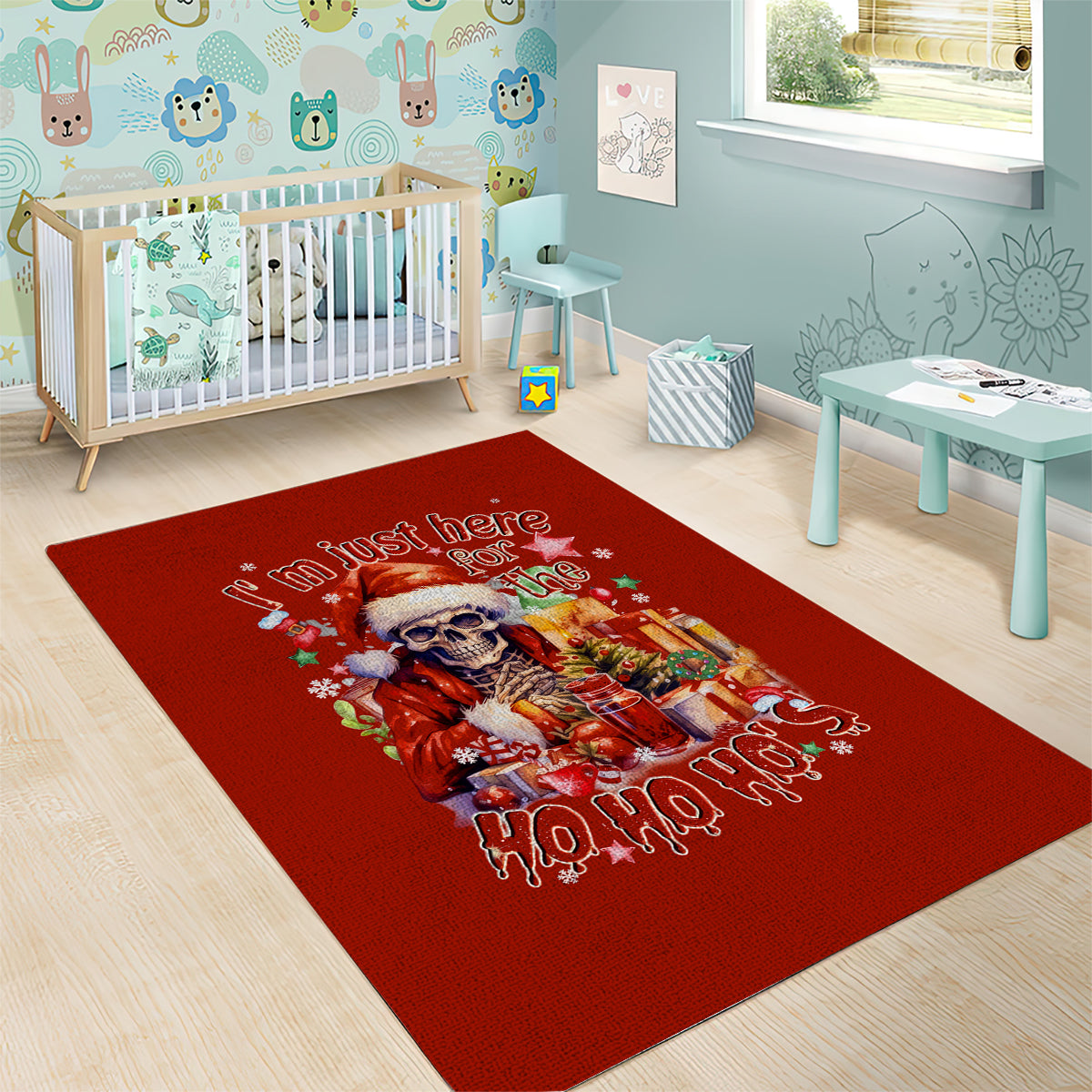 Skeleton Santa Claus Area Rug I'm Just Here For The Ho Ho Ho - Wonder Print Shop