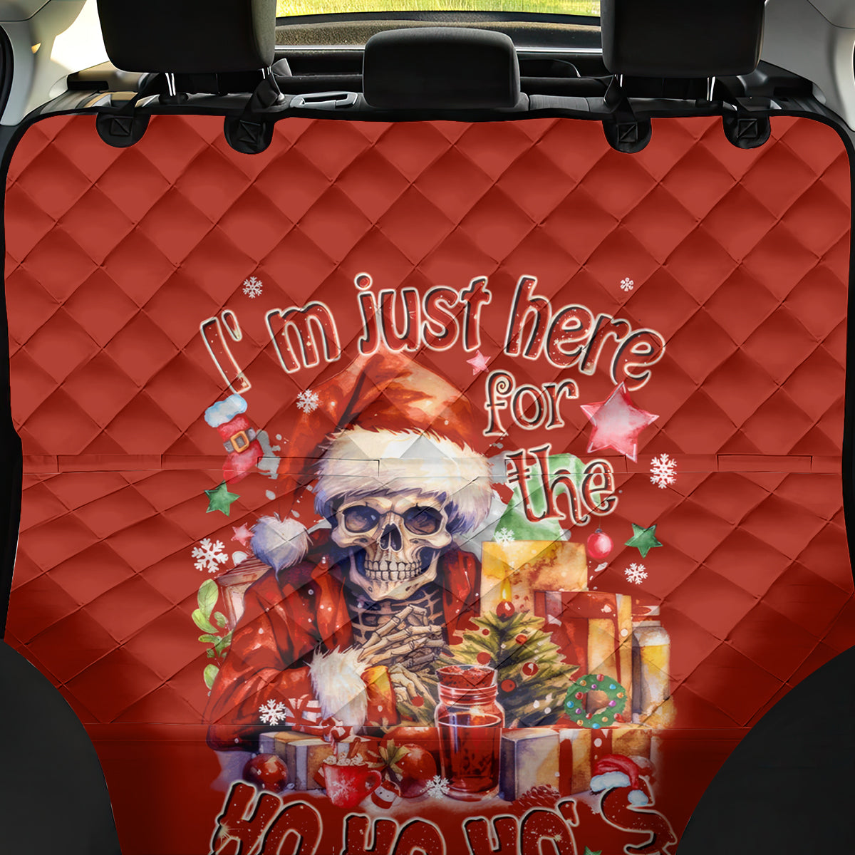 Skeleton Santa Claus Back Car Seat Cover I'm Just Here For The Ho Ho Ho - Wonder Print Shop