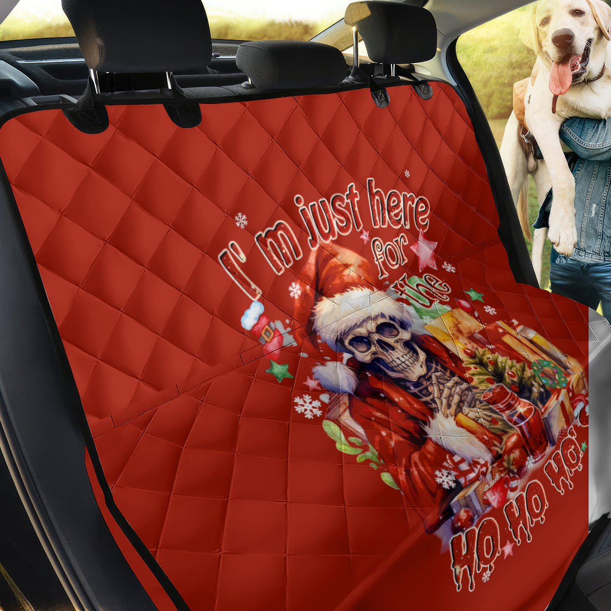 Skeleton Santa Claus Back Car Seat Cover I'm Just Here For The Ho Ho Ho - Wonder Print Shop