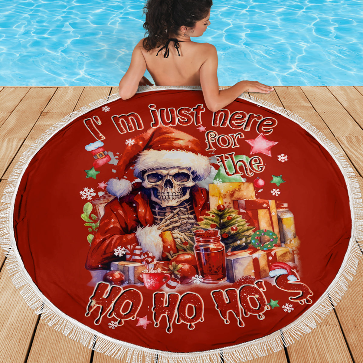 Skeleton Santa Claus Beach Blanket I'm Just Here For The Ho Ho Ho - Wonder Print Shop