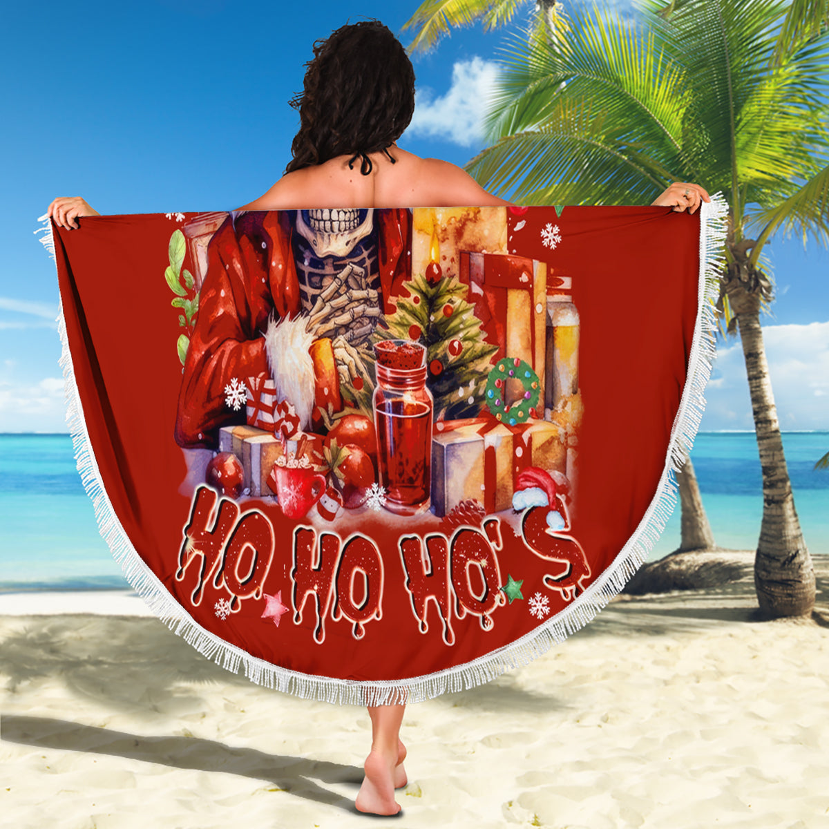 Skeleton Santa Claus Beach Blanket I'm Just Here For The Ho Ho Ho - Wonder Print Shop