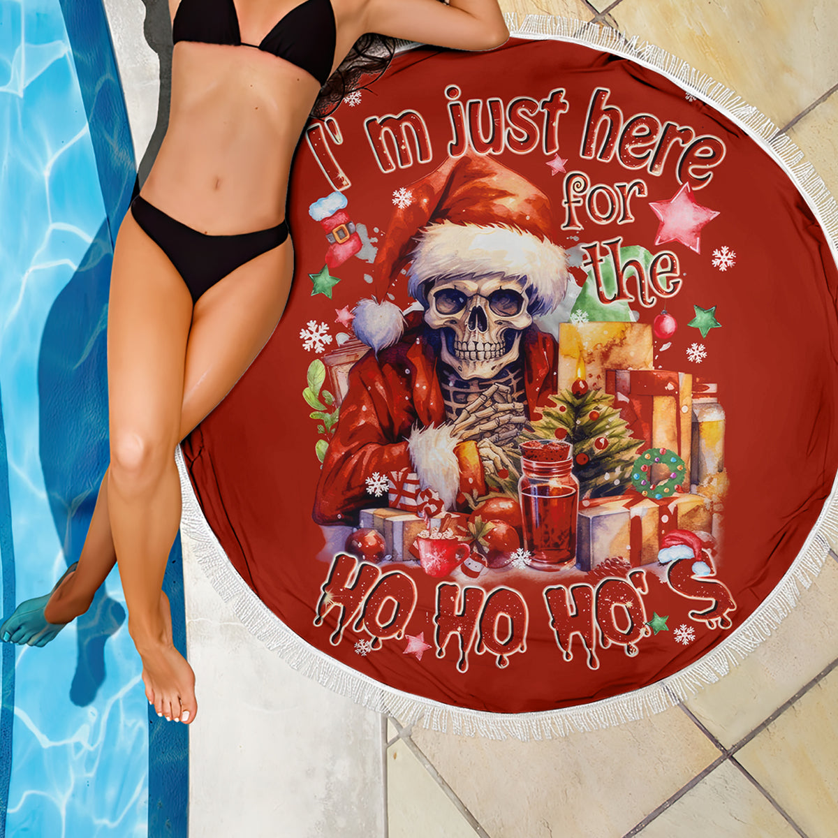 Skeleton Santa Claus Beach Blanket I'm Just Here For The Ho Ho Ho - Wonder Print Shop