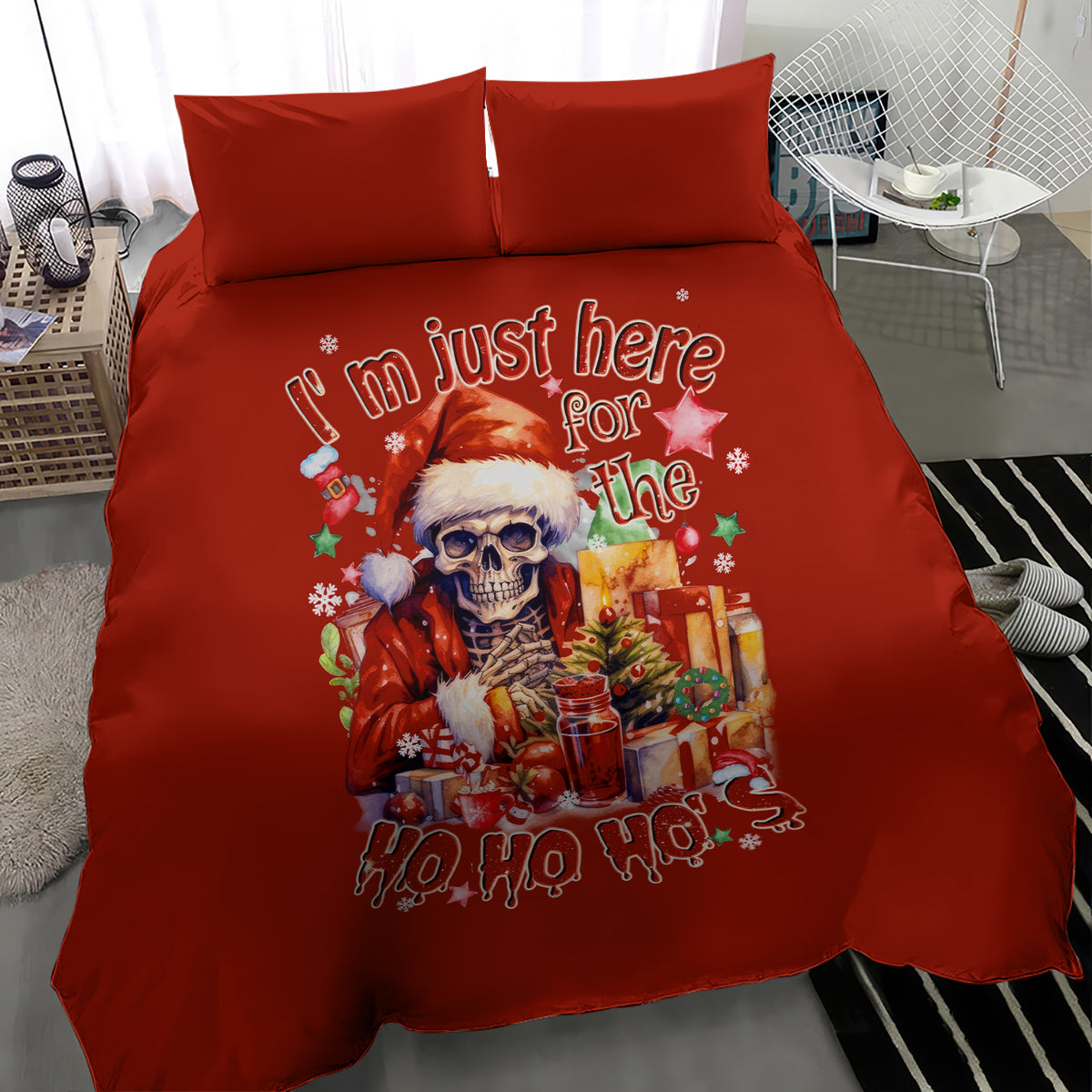 Skeleton Santa Claus Bedding Set I'm Just Here For The Ho Ho Ho - Wonder Print Shop