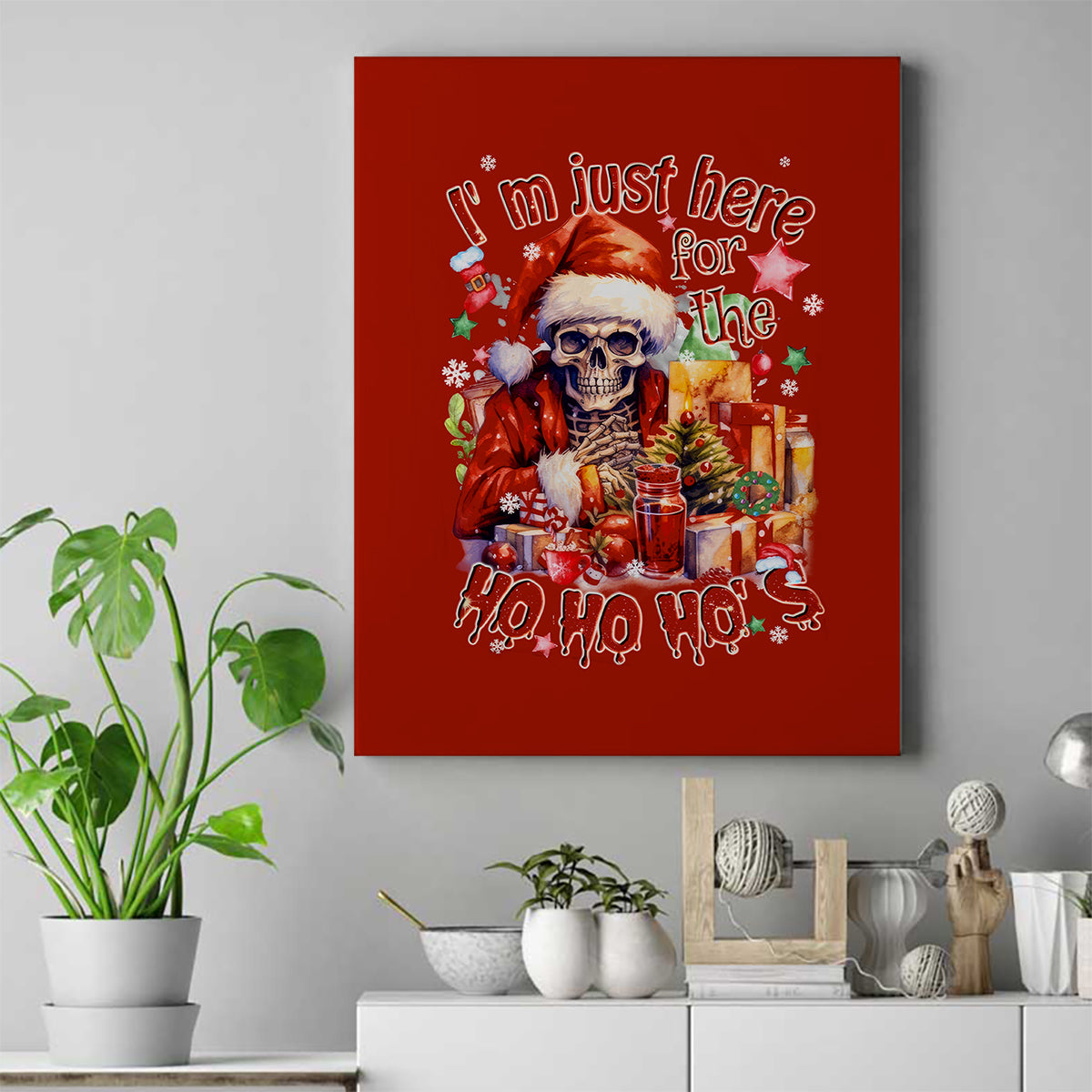 Skeleton Santa Claus Canvas Wall Art I'm Just Here For The Ho Ho Ho - Wonder Print Shop