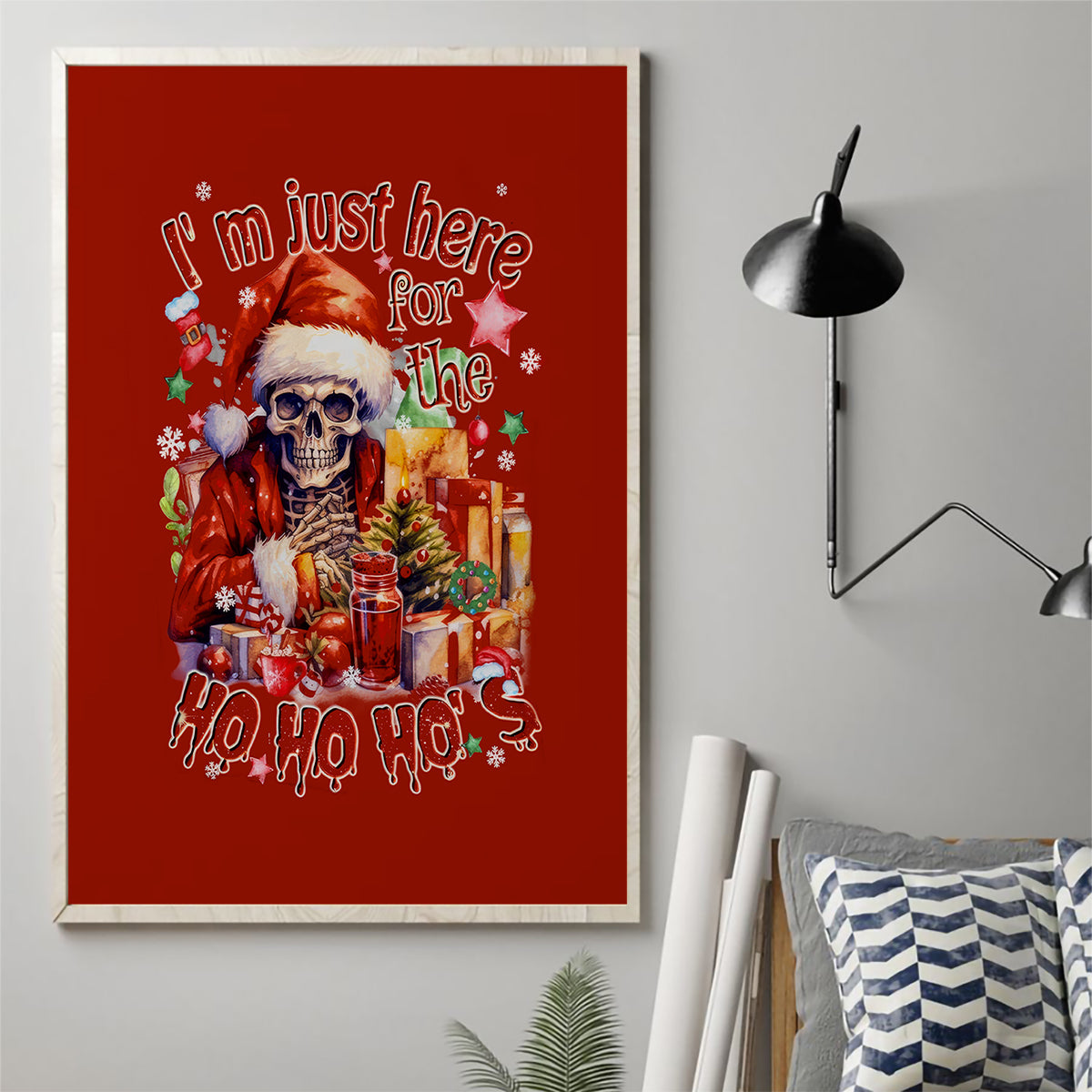 Skeleton Santa Claus Canvas Wall Art I'm Just Here For The Ho Ho Ho - Wonder Print Shop