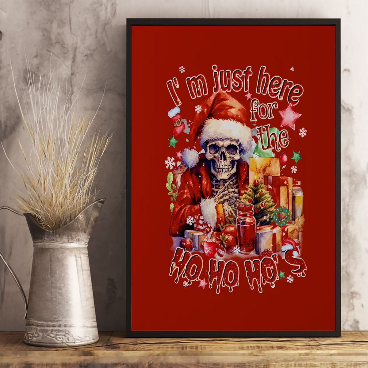 Skeleton Santa Claus Canvas Wall Art I'm Just Here For The Ho Ho Ho - Wonder Print Shop