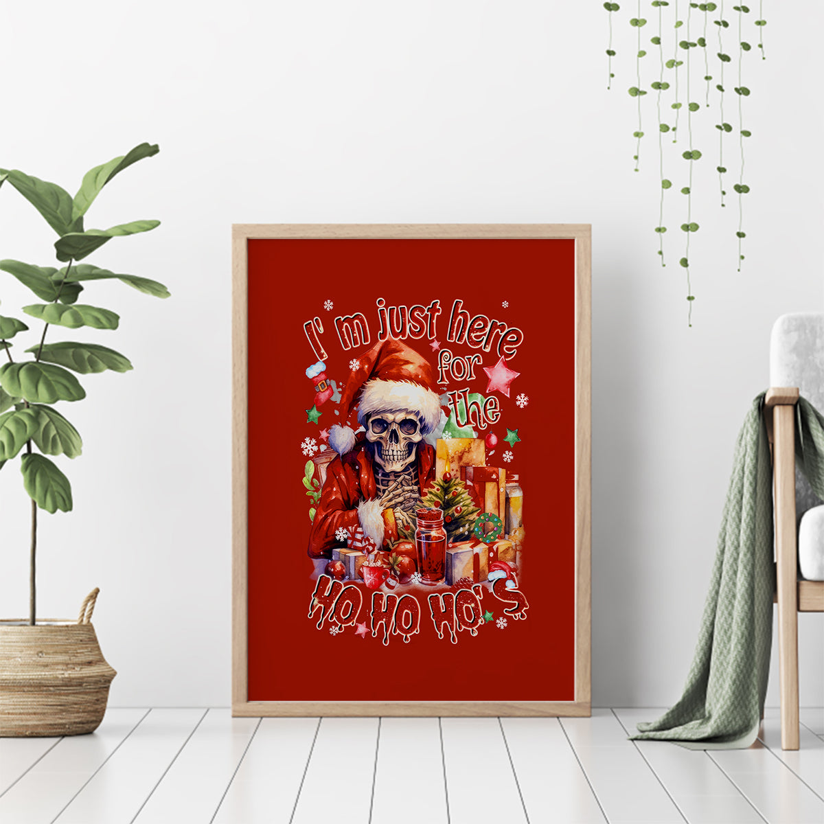 Skeleton Santa Claus Canvas Wall Art I'm Just Here For The Ho Ho Ho - Wonder Print Shop