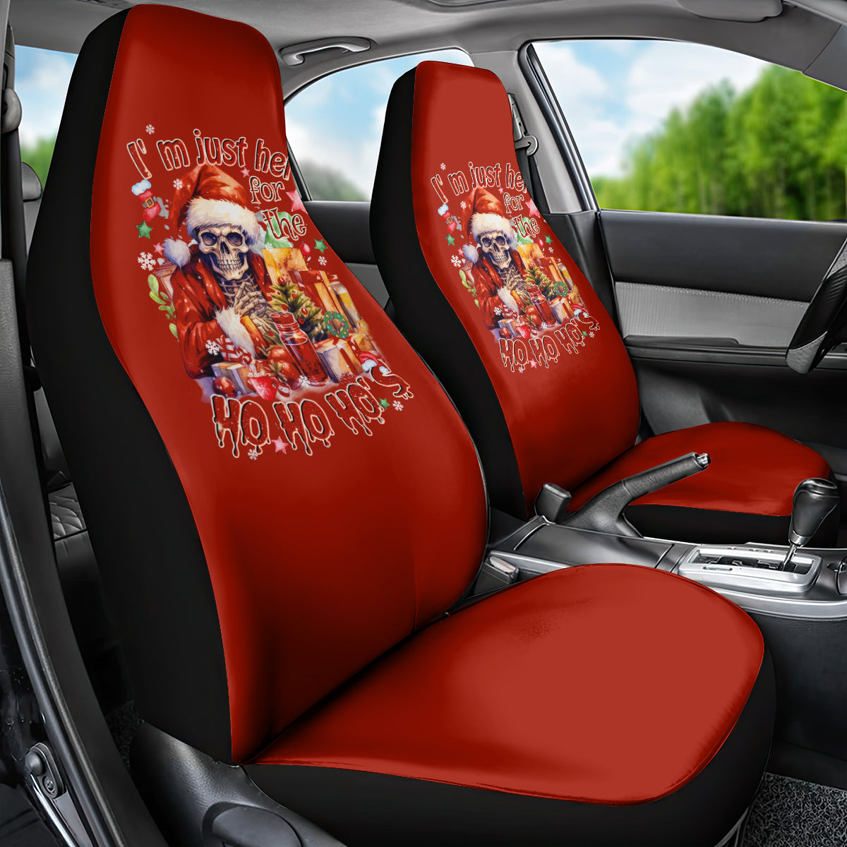 Skeleton Santa Claus Car Seat Cover I'm Just Here For The Ho Ho Ho - Wonder Print Shop
