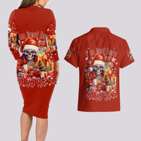 Skeleton Santa Claus Couples Matching Long Sleeve Bodycon Dress and Hawaiian Shirt I'm Just Here For The Ho Ho Ho - Wonder Print Shop