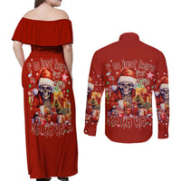 Skeleton Santa Claus Couples Matching Off Shoulder Maxi Dress and Long Sleeve Button Shirt I'm Just Here For The Ho Ho Ho - Wonder Print Shop