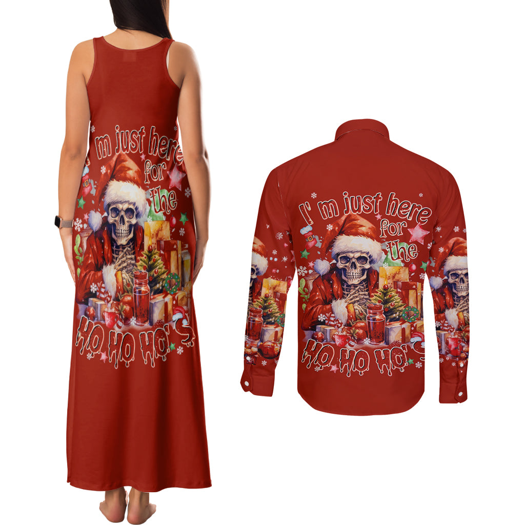 Skeleton Santa Claus Couples Matching Tank Maxi Dress and Long Sleeve Button Shirt I'm Just Here For The Ho Ho Ho - Wonder Print Shop