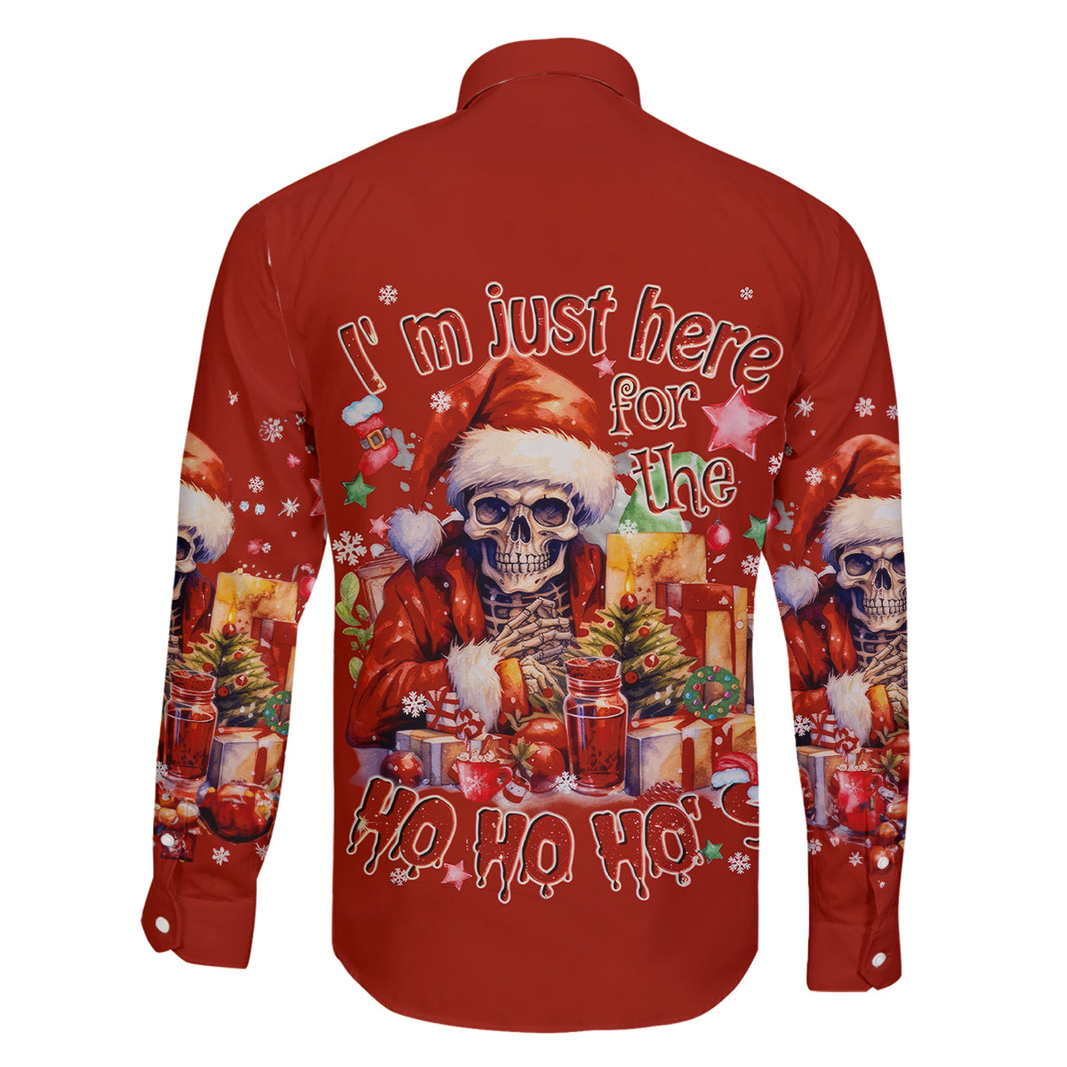 Skeleton Santa Claus Family Matching Long Sleeve Bodycon Dress and Hawaiian Shirt I'm Just Here For The Ho Ho Ho - Wonder Print Shop