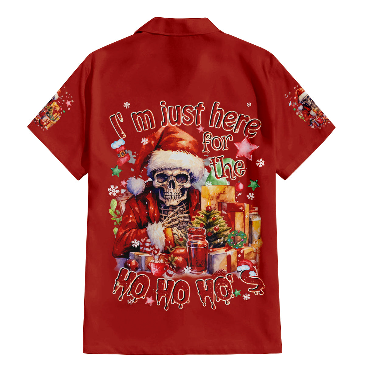 Skeleton Santa Claus Family Matching Mermaid Dress and Hawaiian Shirt I'm Just Here For The Ho Ho Ho - Wonder Print Shop