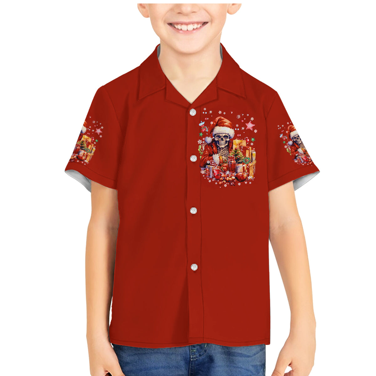 Skeleton Santa Claus Family Matching Mermaid Dress and Hawaiian Shirt I'm Just Here For The Ho Ho Ho - Wonder Print Shop