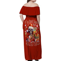 Skeleton Santa Claus Family Matching Off Shoulder Maxi Dress and Hawaiian Shirt I'm Just Here For The Ho Ho Ho - Wonder Print Shop
