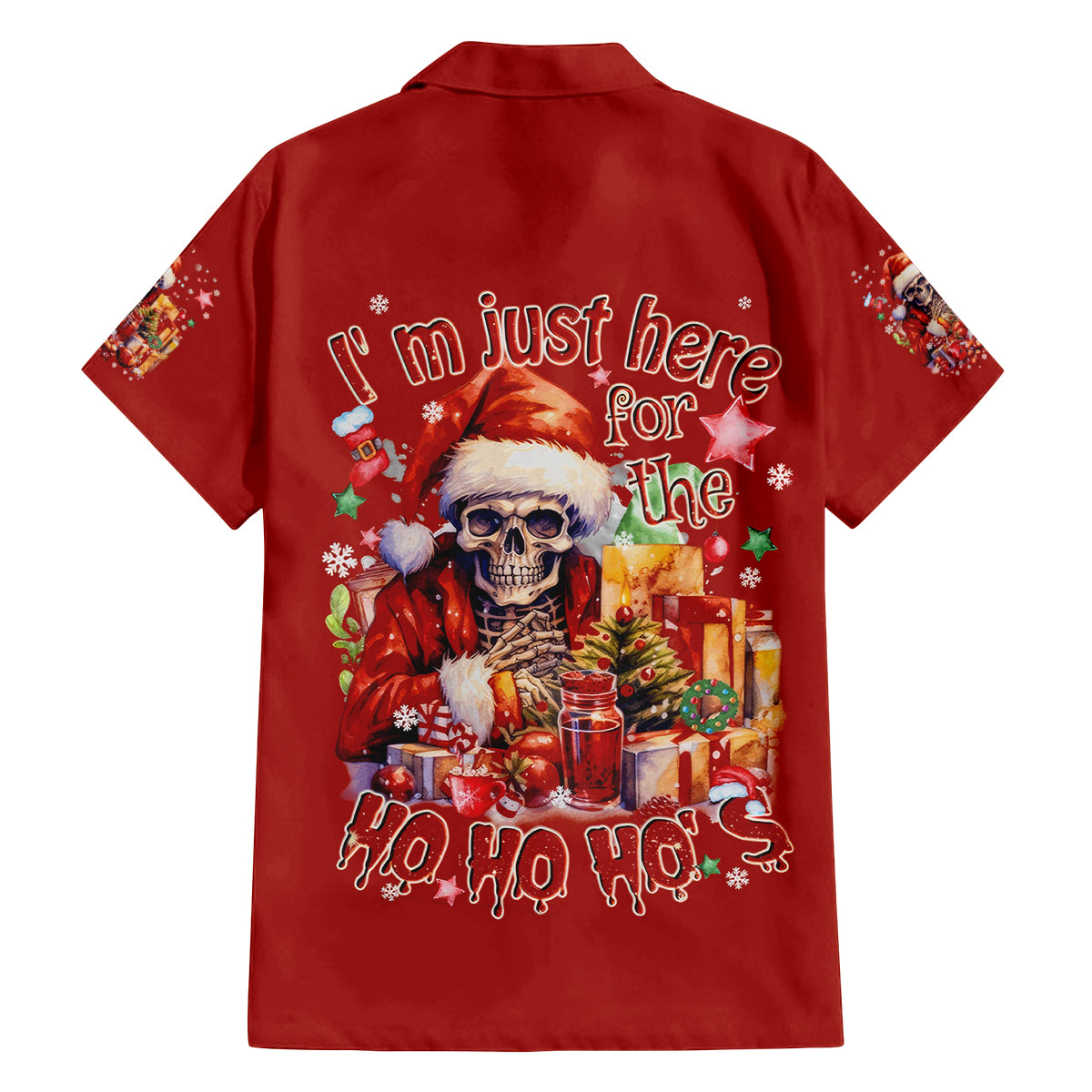 Skeleton Santa Claus Family Matching Puletasi Dress and Hawaiian Shirt I'm Just Here For The Ho Ho Ho - Wonder Print Shop