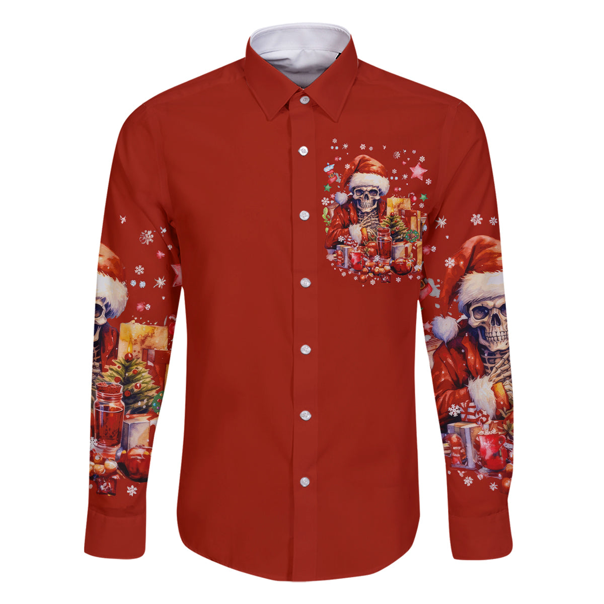 Skeleton Santa Claus Family Matching Summer Maxi Dress and Hawaiian Shirt I'm Just Here For The Ho Ho Ho - Wonder Print Shop