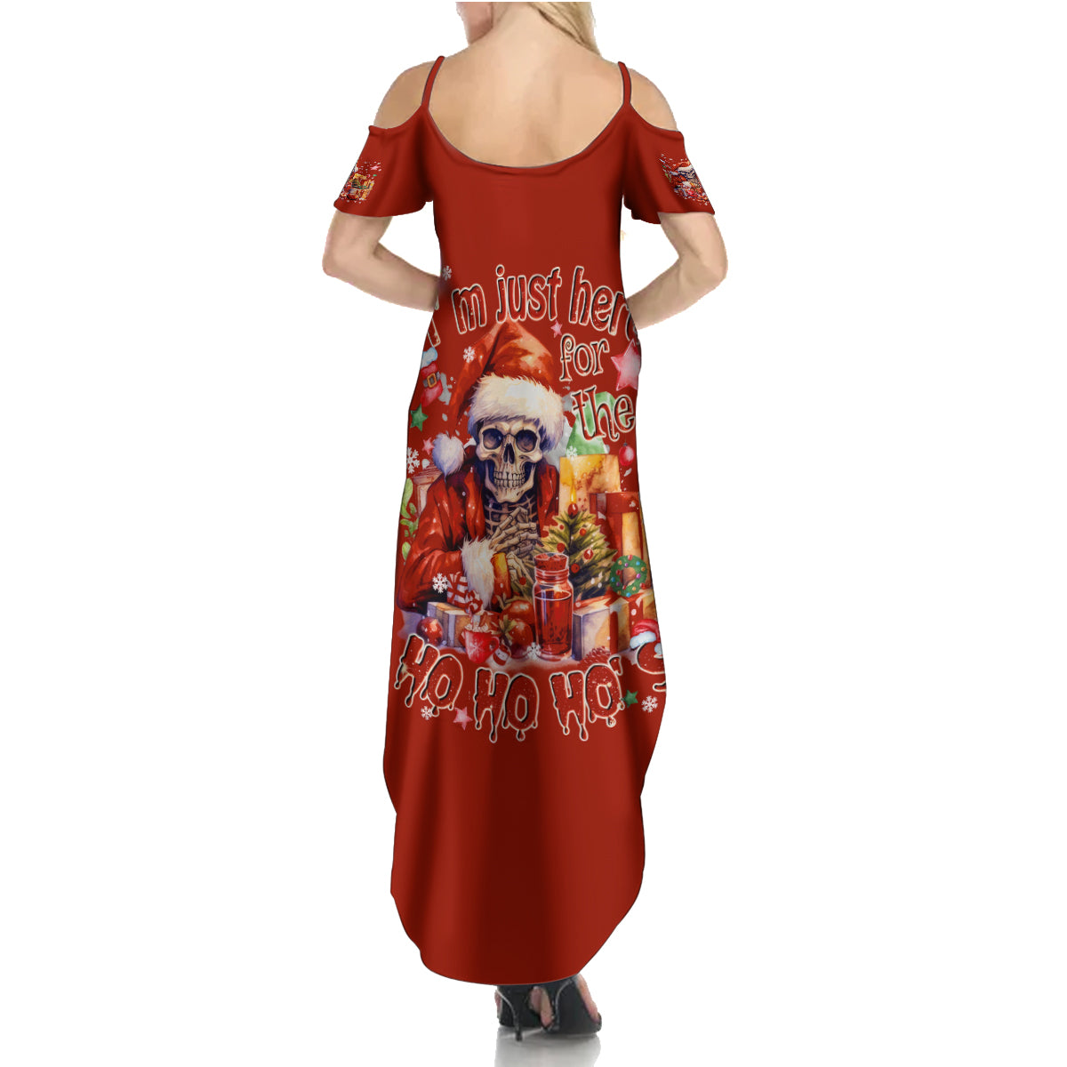 Skeleton Santa Claus Family Matching Summer Maxi Dress and Hawaiian Shirt I'm Just Here For The Ho Ho Ho - Wonder Print Shop