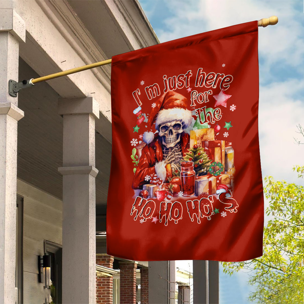 Skeleton Santa Claus Garden Flag I'm Just Here For The Ho Ho Ho - Wonder Print Shop
