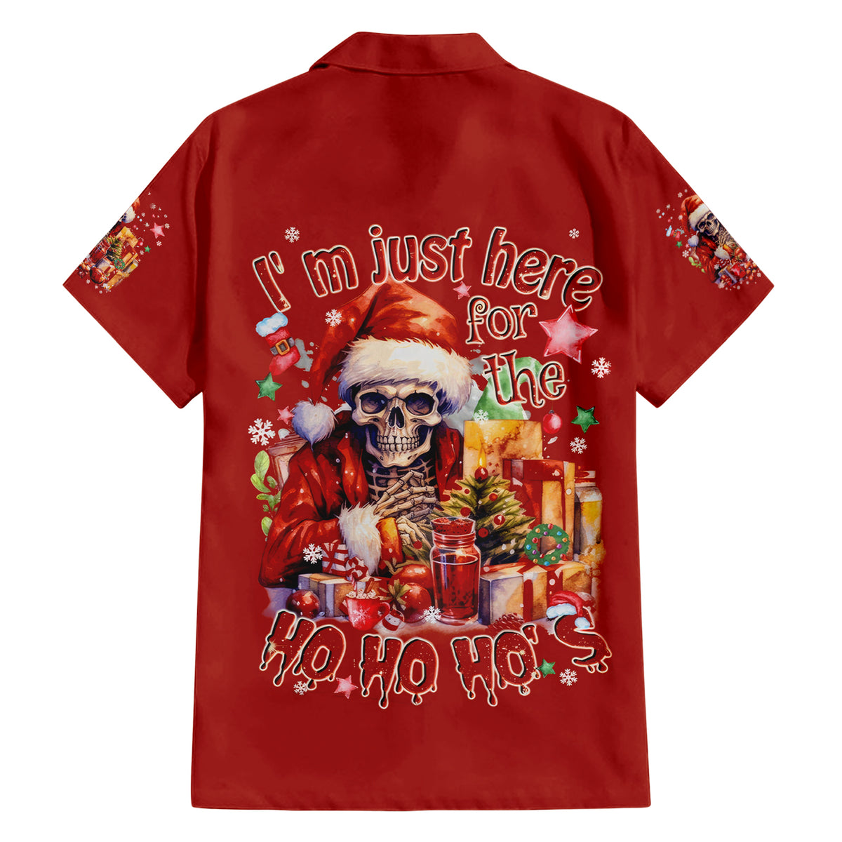 Skeleton Santa Claus Hawaiian Shirt I'm Just Here For The Ho Ho Ho - Wonder Print Shop
