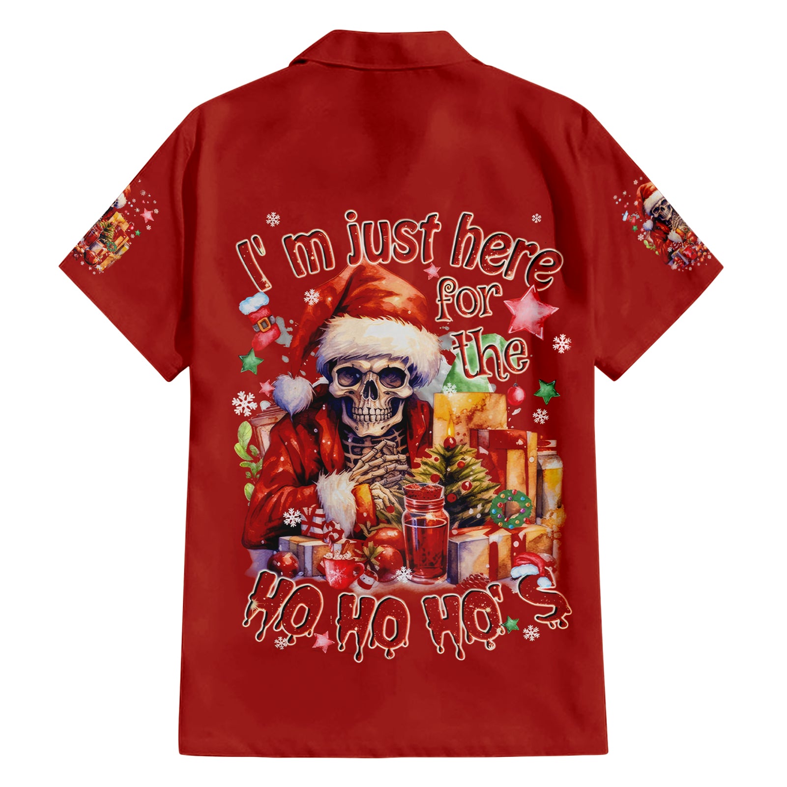 Skeleton Santa Claus Hawaiian Shirt I'm Just Here For The Ho Ho Ho - Wonder Print Shop