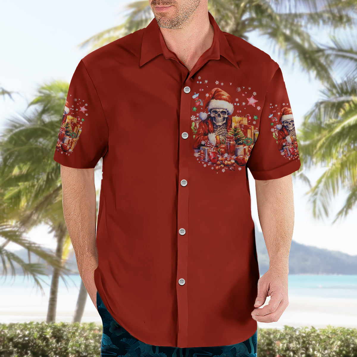 Skeleton Santa Claus Hawaiian Shirt I'm Just Here For The Ho Ho Ho - Wonder Print Shop