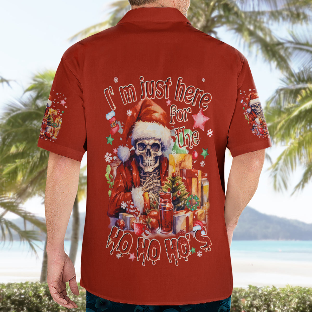 Skeleton Santa Claus Hawaiian Shirt I'm Just Here For The Ho Ho Ho - Wonder Print Shop