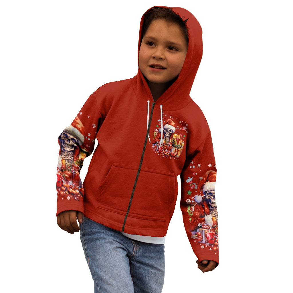 Skeleton Santa Claus Kid Hoodie I'm Just Here For The Ho Ho Ho - Wonder Print Shop