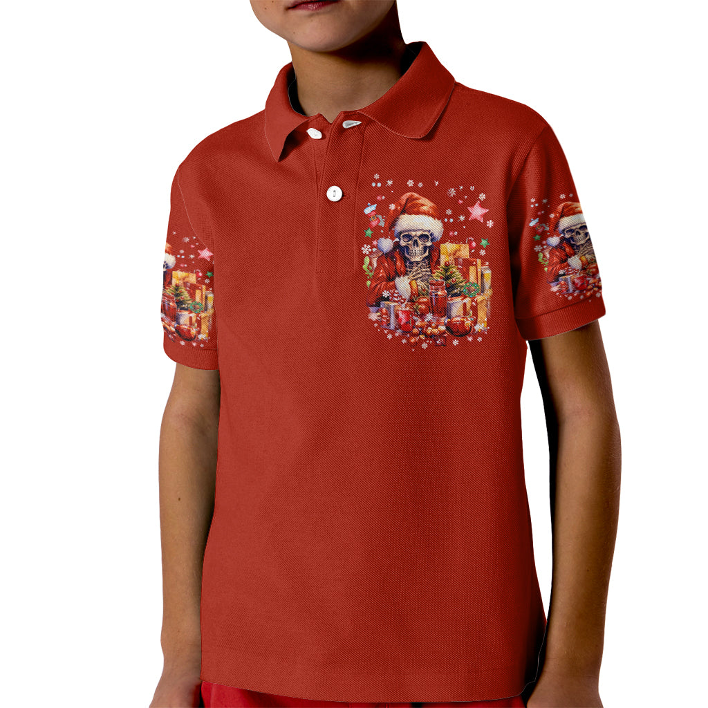 Skeleton Santa Claus Kid Polo Shirt I'm Just Here For The Ho Ho Ho - Wonder Print Shop