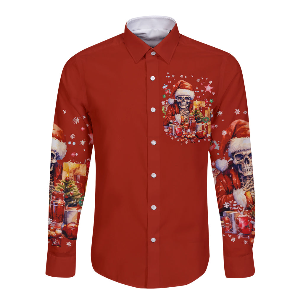 Skeleton Santa Claus Long Sleeve Button Shirt I'm Just Here For The Ho Ho Ho - Wonder Print Shop