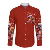 Skeleton Santa Claus Long Sleeve Button Shirt I'm Just Here For The Ho Ho Ho - Wonder Print Shop