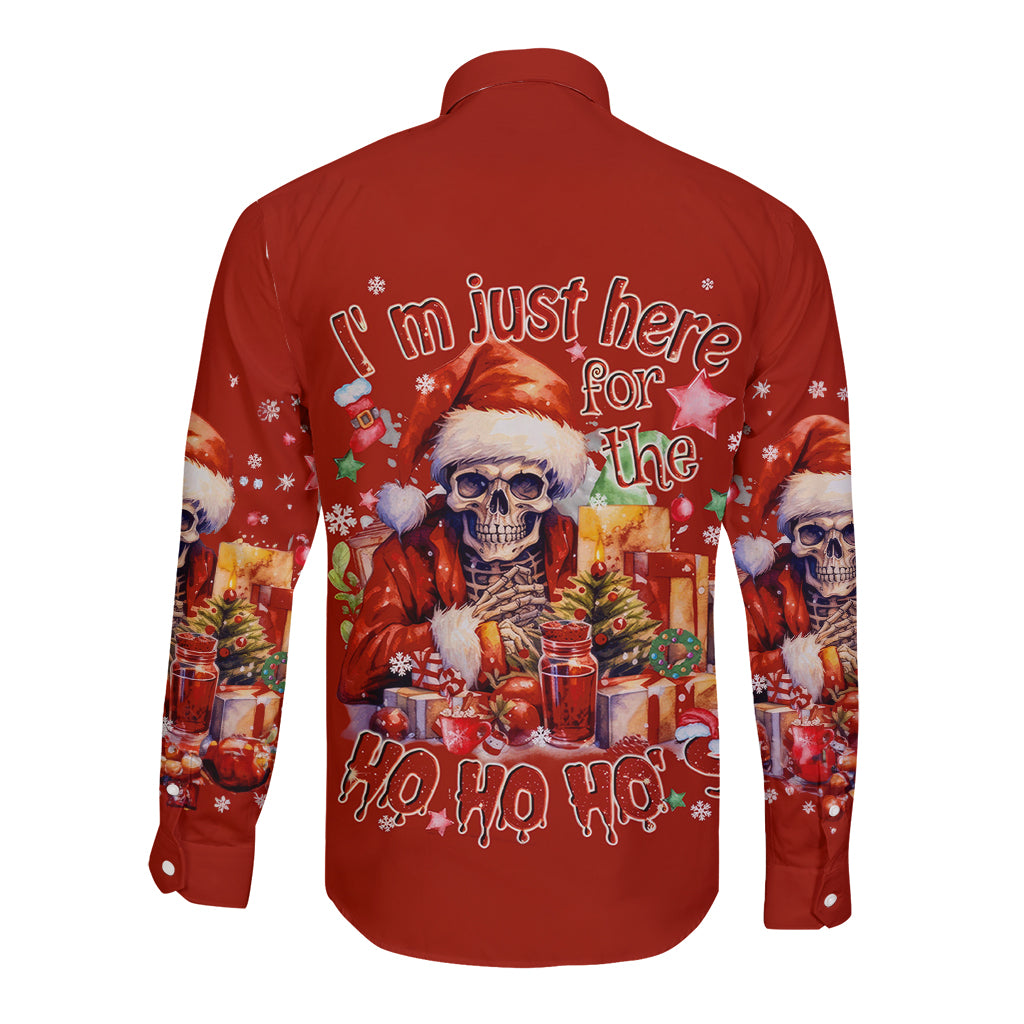 Skeleton Santa Claus Long Sleeve Button Shirt I'm Just Here For The Ho Ho Ho - Wonder Print Shop