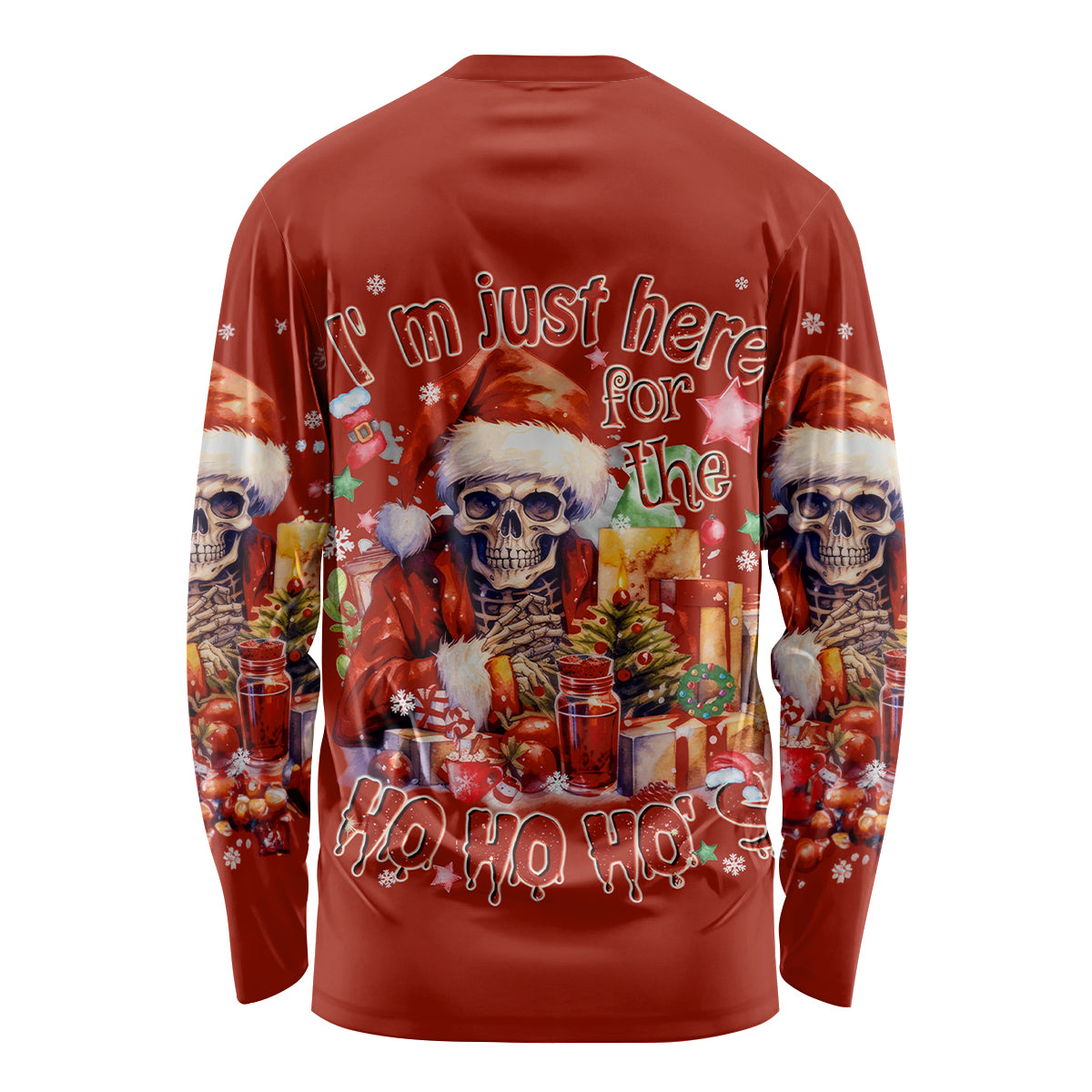 Skeleton Santa Claus Long Sleeve Shirt I'm Just Here For The Ho Ho Ho - Wonder Print Shop
