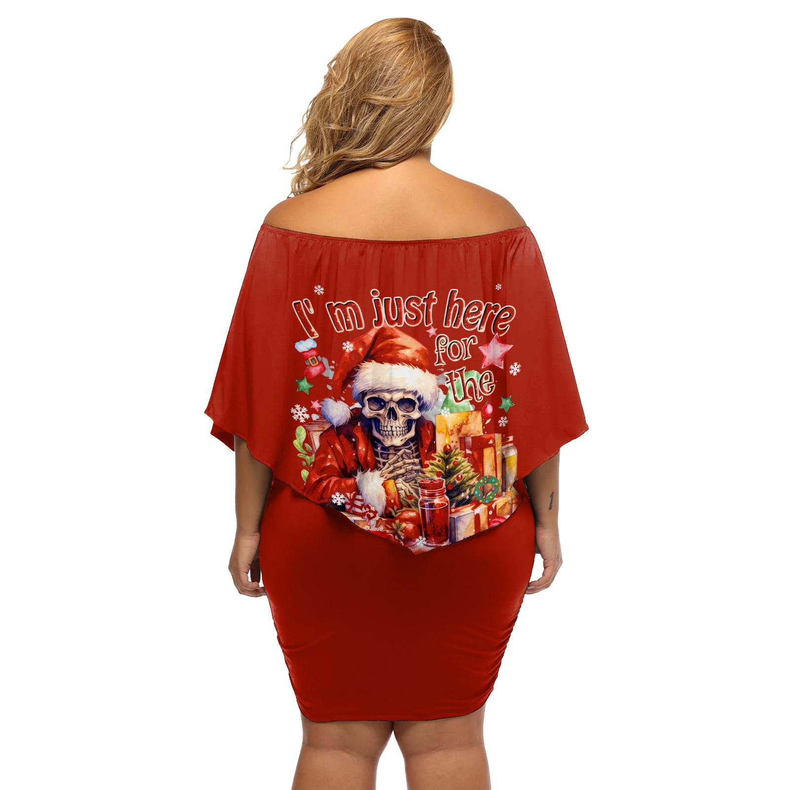 Skeleton Santa Claus Off Shoulder Short Dress I'm Just Here For The Ho Ho Ho - Wonder Print Shop