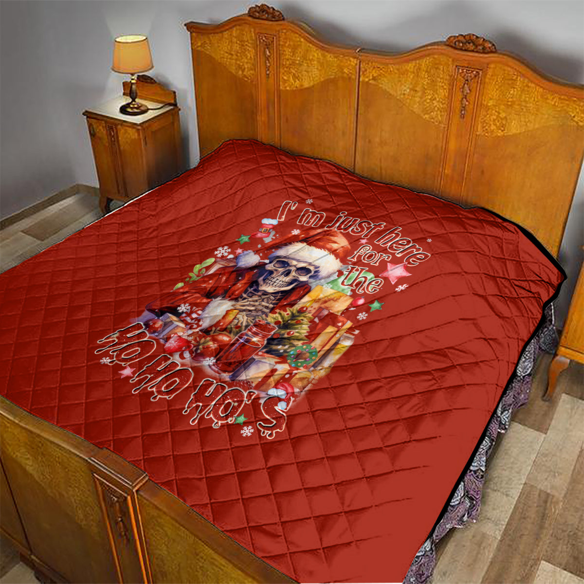 Skeleton Santa Claus Quilt I'm Just Here For The Ho Ho Ho - Wonder Print Shop