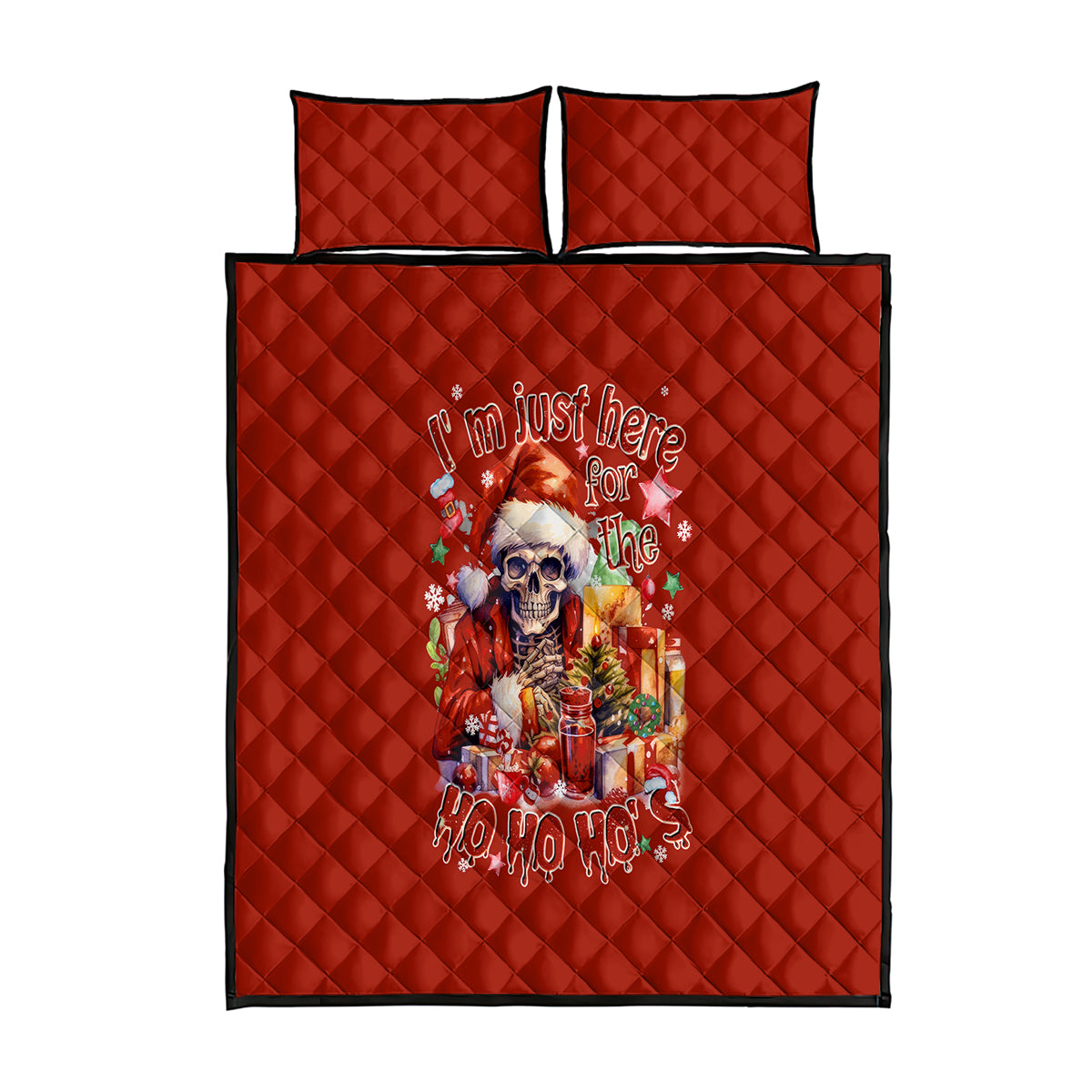 Skeleton Santa Claus Quilt Bed Set I'm Just Here For The Ho Ho Ho - Wonder Print Shop