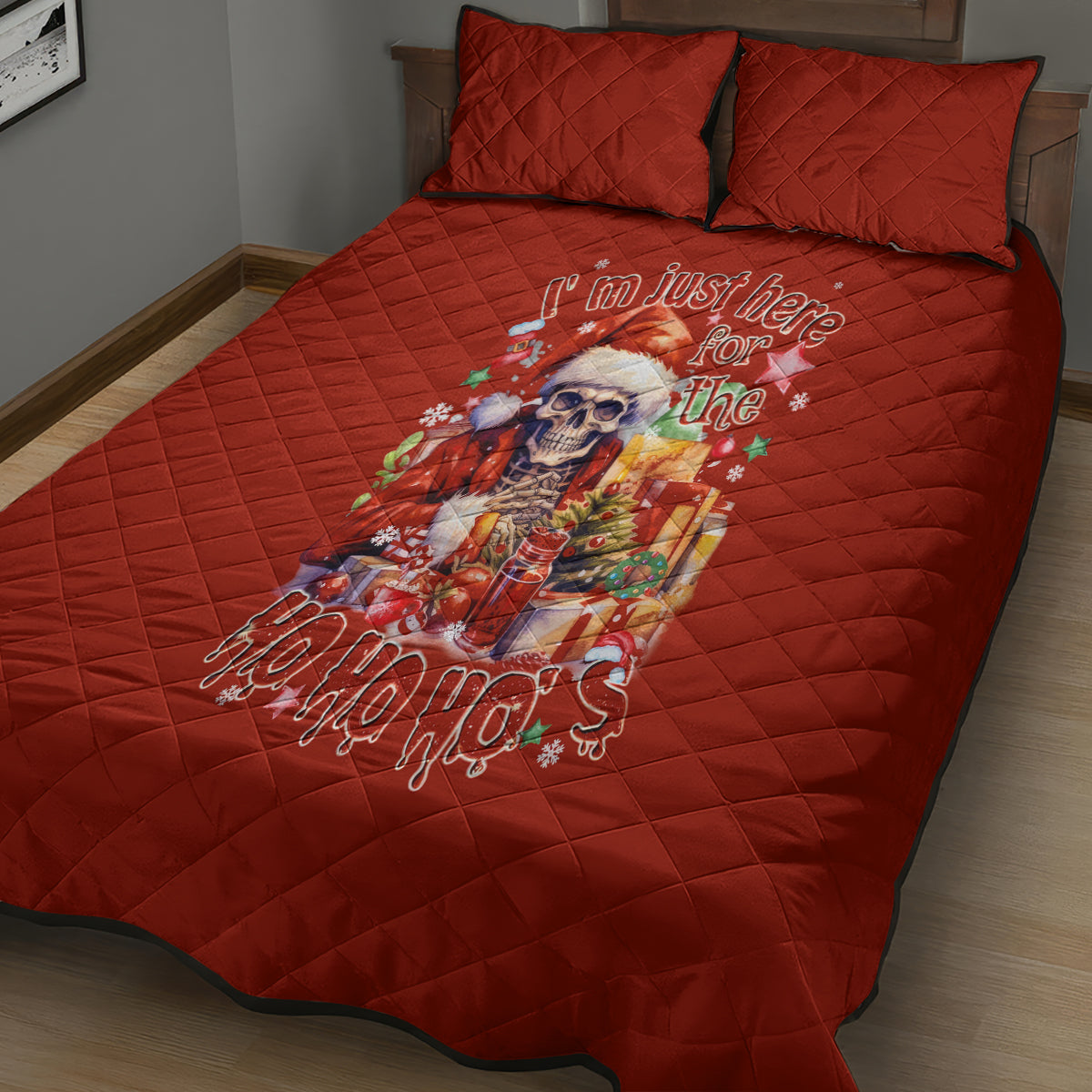 Skeleton Santa Claus Quilt Bed Set I'm Just Here For The Ho Ho Ho - Wonder Print Shop