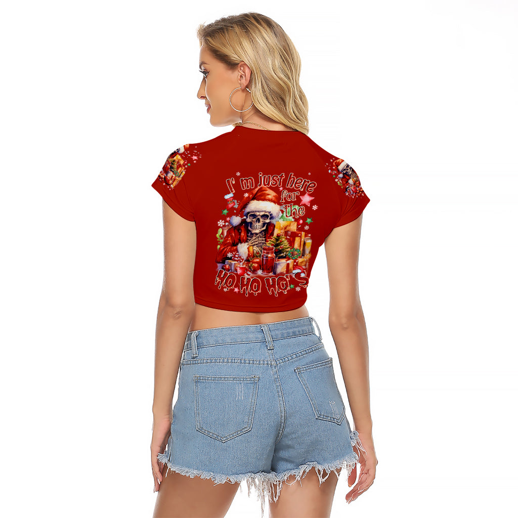 Skeleton Santa Claus Raglan Cropped T Shirt I'm Just Here For The Ho Ho Ho - Wonder Print Shop