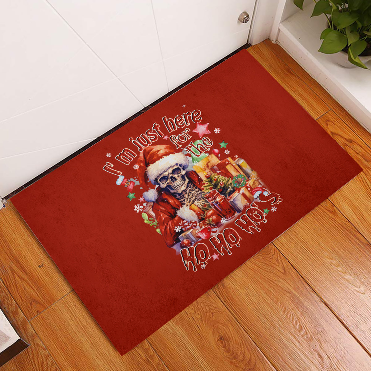 Skeleton Santa Claus Rubber Doormat I'm Just Here For The Ho Ho Ho - Wonder Print Shop