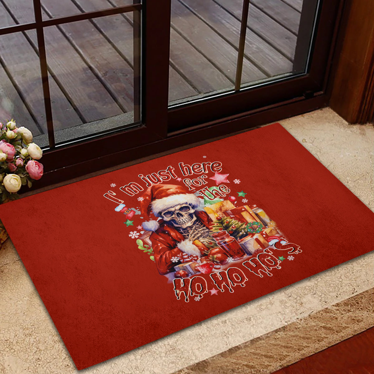 Skeleton Santa Claus Rubber Doormat I'm Just Here For The Ho Ho Ho - Wonder Print Shop