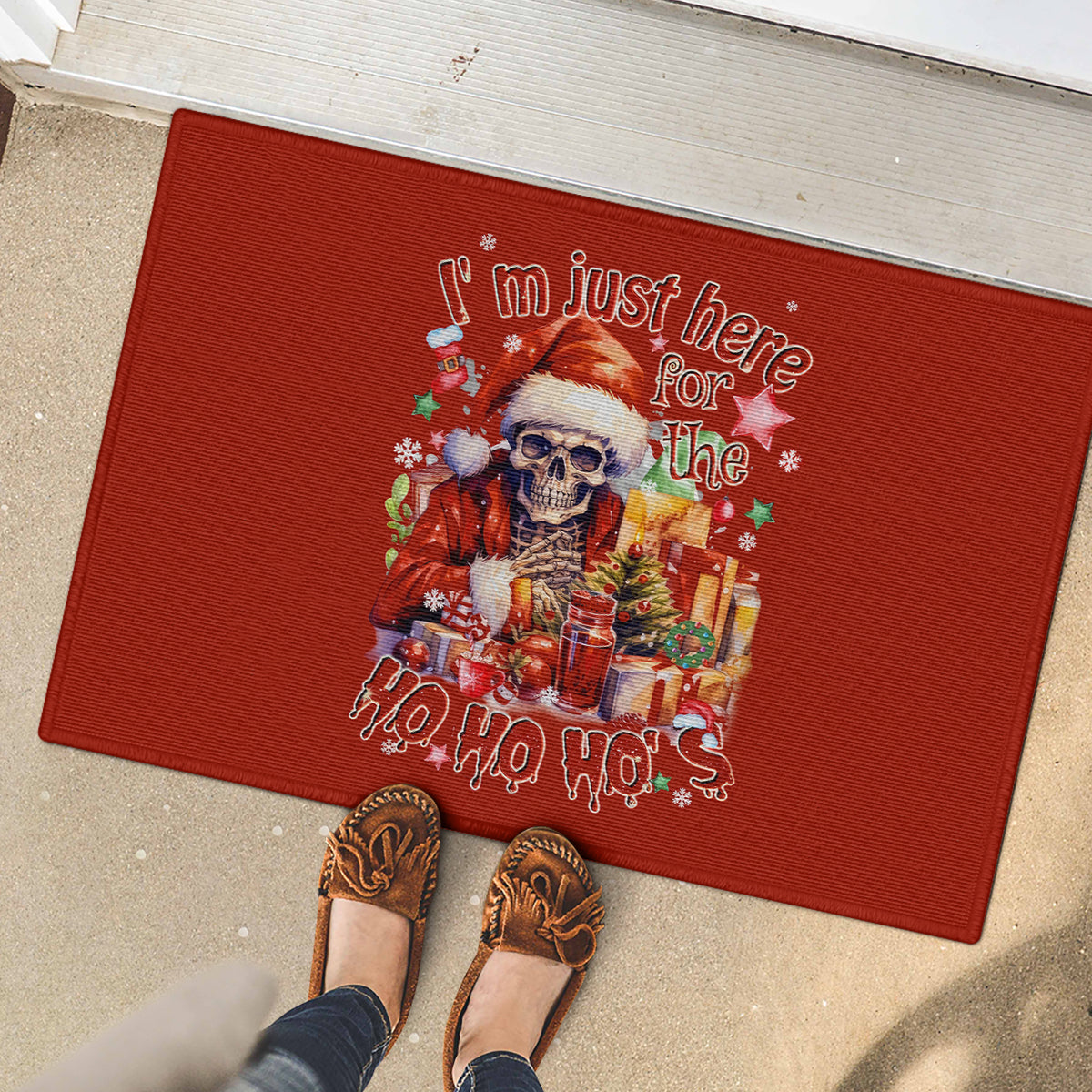 Skeleton Santa Claus Rubber Doormat I'm Just Here For The Ho Ho Ho - Wonder Print Shop