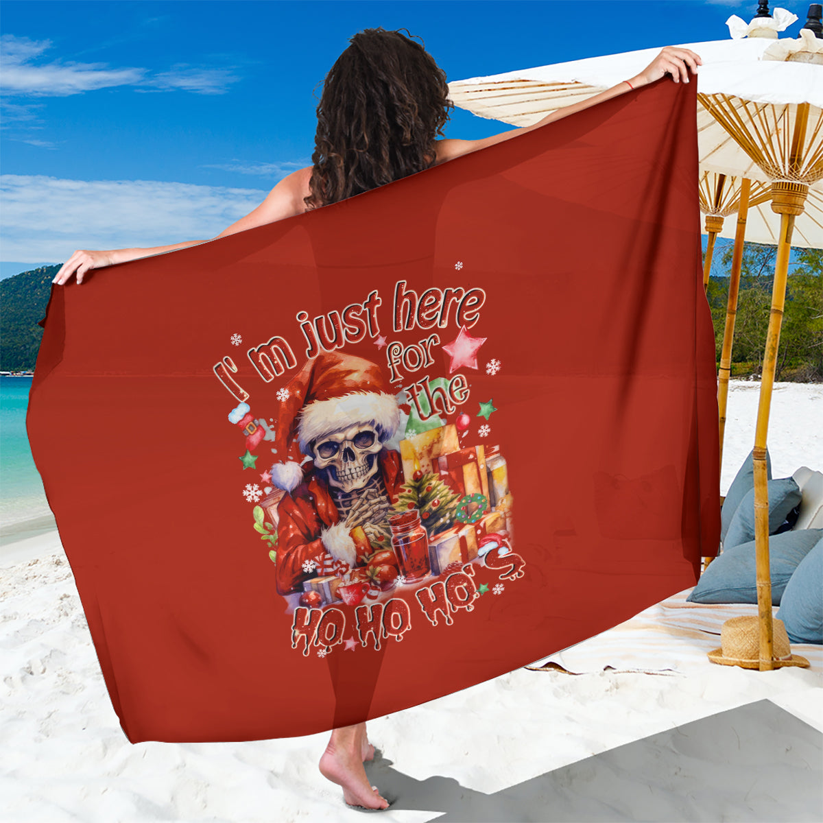 Skeleton Santa Claus Sarong I'm Just Here For The Ho Ho Ho - Wonder Print Shop