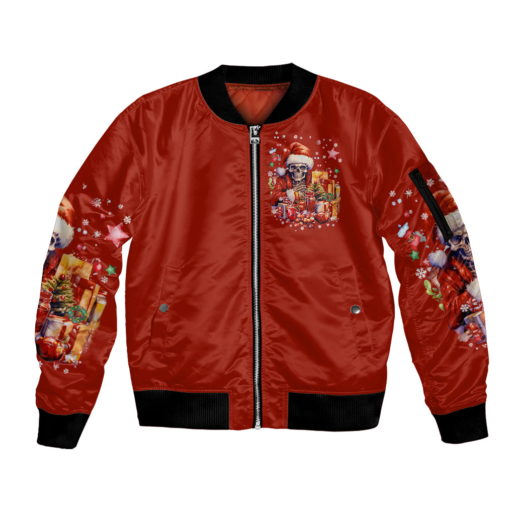 Skeleton Santa Claus Sleeve Zip Bomber Jacket I'm Just Here For The Ho Ho Ho - Wonder Print Shop