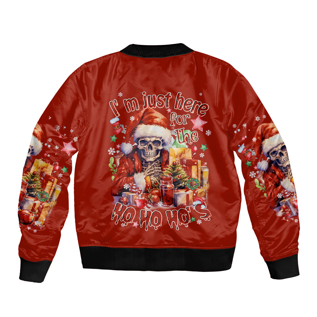 Skeleton Santa Claus Sleeve Zip Bomber Jacket I'm Just Here For The Ho Ho Ho - Wonder Print Shop