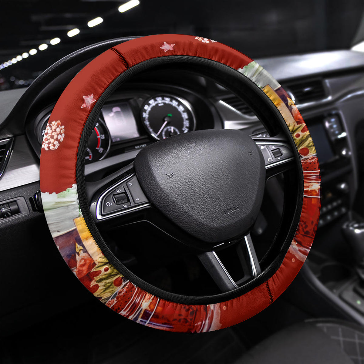 Skeleton Santa Claus Steering Wheel Cover I'm Just Here For The Ho Ho Ho - Wonder Print Shop